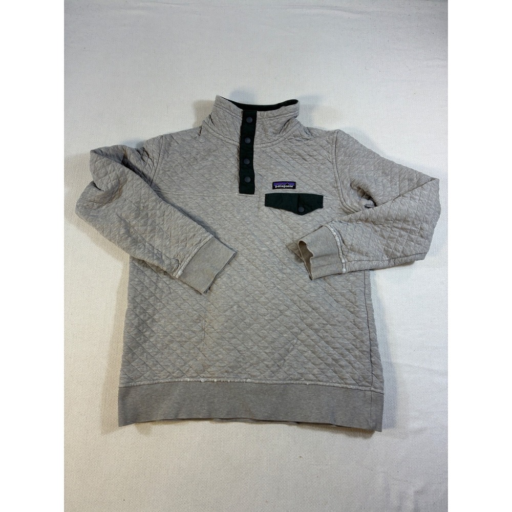 Patagonia Women's Small S Gray Quilted‎ Snap-T Pullover Organic Cotton Sweater
